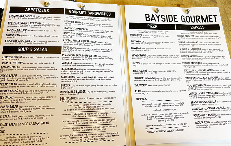 menu bayside gourmet 2025