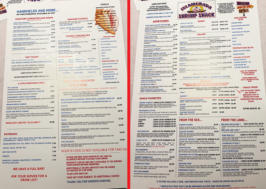 2026 shrimp shack menu islamorada
